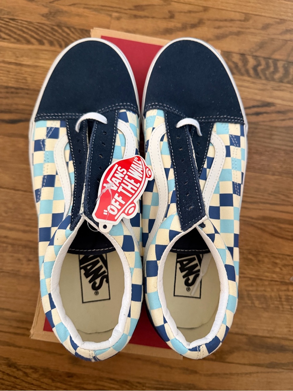 Vans Checkerboard Lace-Up Sneakers - Navy, Light Blue & White